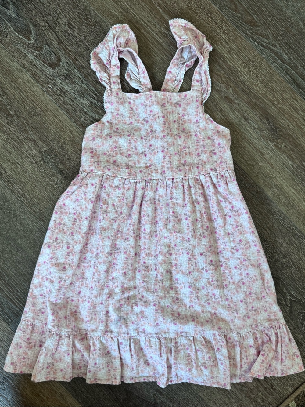 CAT & JACK Pink Floral Ruffle Strap Kids Dress - 100% Cotton - Size Medium